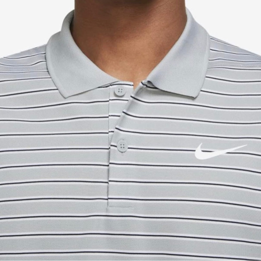 Nike Dri-FIT‎ Mens Golf Polo Shirt Striped Gray Athletic Fit Small